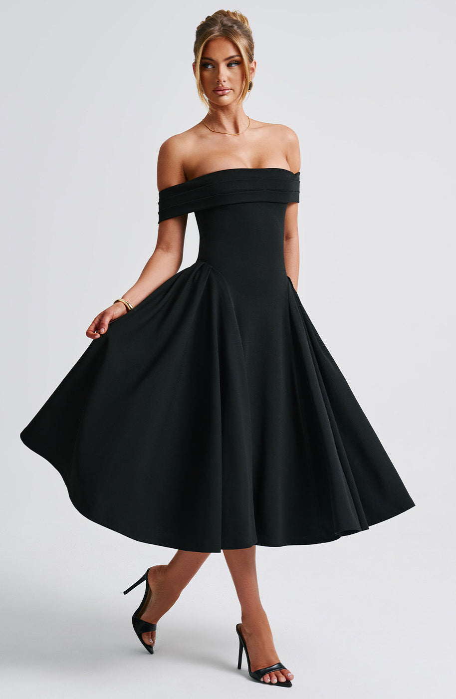 Damen elegantes Abendkleid mit schulterfreiem Design und voluminösem Rock WW