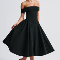 Damen elegantes Abendkleid mit schulterfreiem Design und voluminösem Rock WW