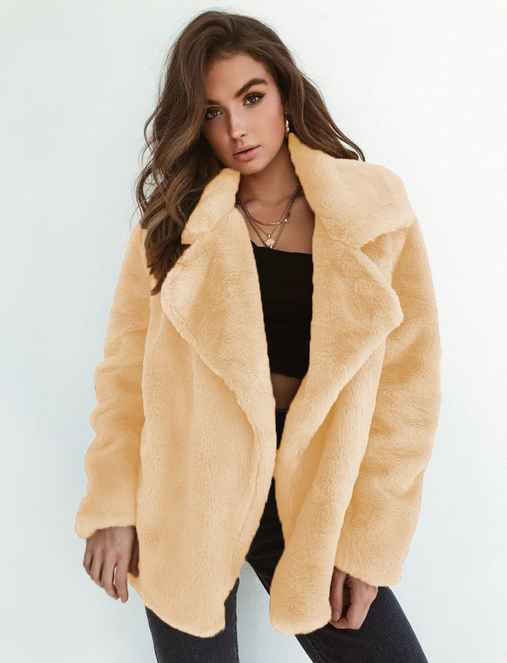Damen elegante Fake-Fur Jacke mit weichem Kragen und lässigem Schnitt W&W Mode