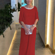 Damen elegante Jumpsuit mit schimmerndem Taillenbund WW