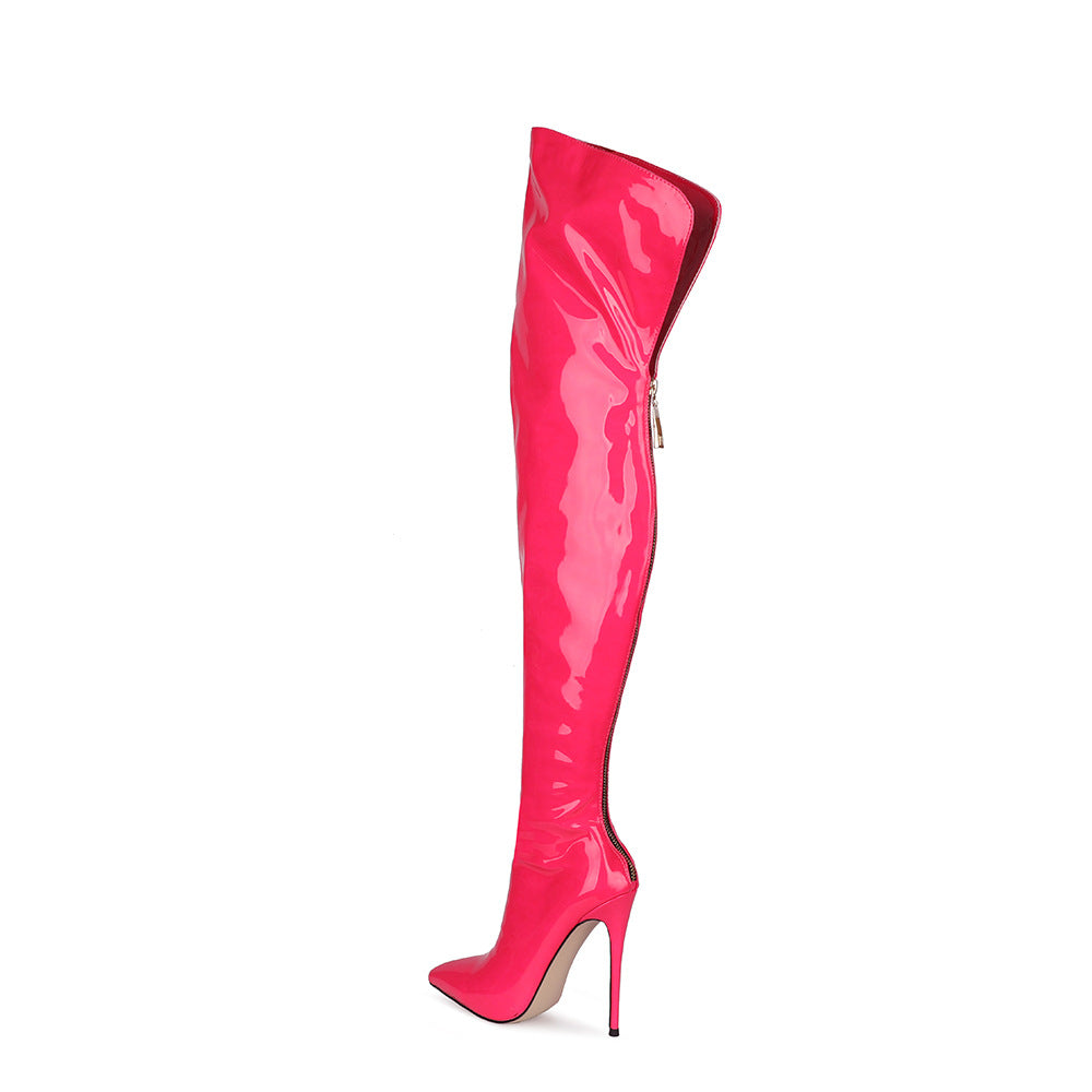 Damen Hochglanz Over-the-Knee Stiletto Stiefel WW