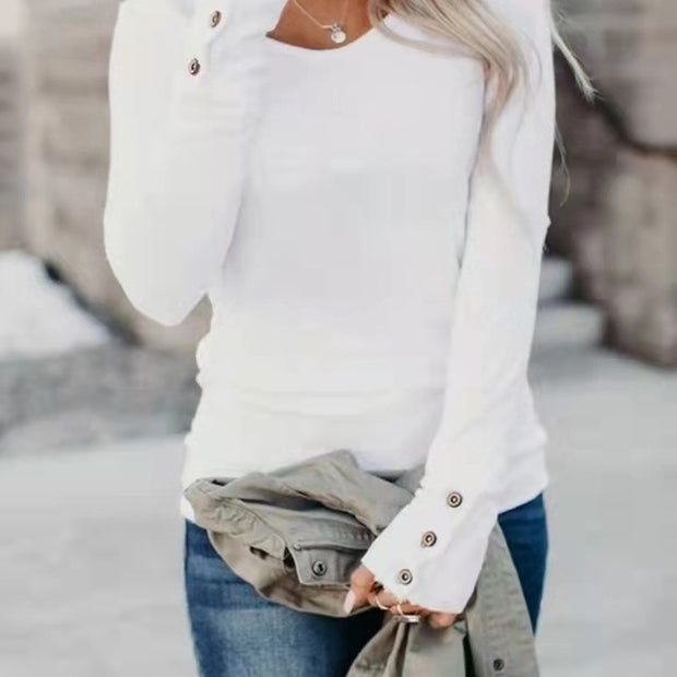Damen Langarmshirt mit einzigartiger Knopfdetail WW