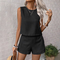 Damen luftiges Kurzoverall mit klassischem Rundhals und minimalistischen Design WW