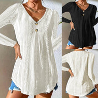 Damen Bluse mit dekorativen Knöpfen und strukturiertem Gewebe WW