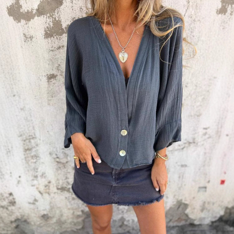 Damen Wickelbluse mit Knopfverschluss und leichtem Stoff WW