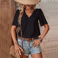 Damen Bluse mit dekorativem Lochmuster und elegantem V-Ausschnitt WW