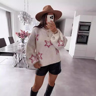 Damen Strickpullover mit Sternen-Design und weit ausgestellten Ärmeln WW