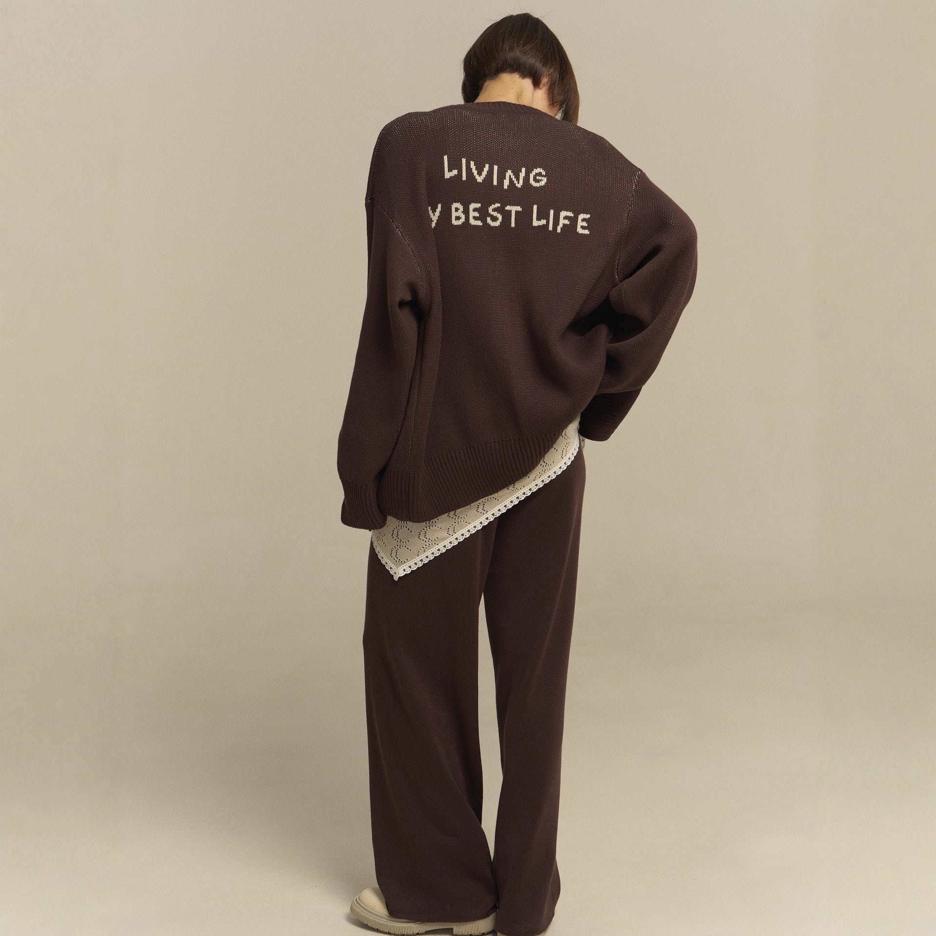 Damen bequemer Oversized-Pullover und lässige Palazzohose Set WW