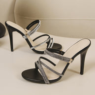 Damen elegante High Heel Sandalen mit funkelnden Kettenriemen WW