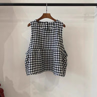 Damen Relaxed Fit Ärmelloses Leinenoberteil mit Seitentaschen WW