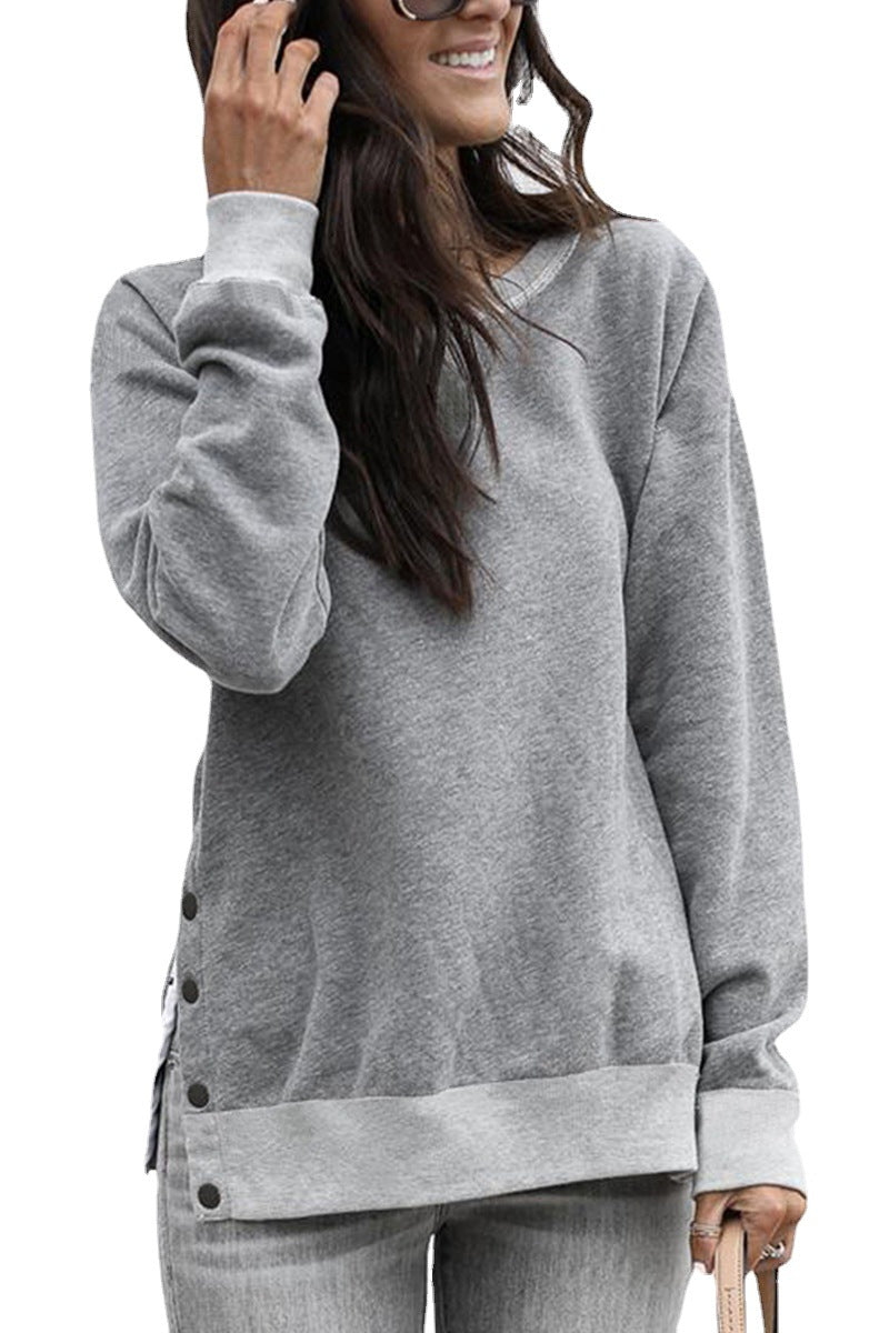 Damen Bequemer Sweatshirt mit Knopfdetails und seitlichen Schlitzen WW