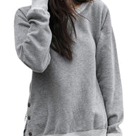 Damen Bequemer Sweatshirt mit Knopfdetails und seitlichen Schlitzen WW