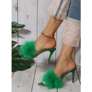 Damen elegante High Heel Sandalen mit flauschigem Dekor WW
