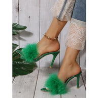 Damen elegante High Heel Sandalen mit flauschigem Dekor WW