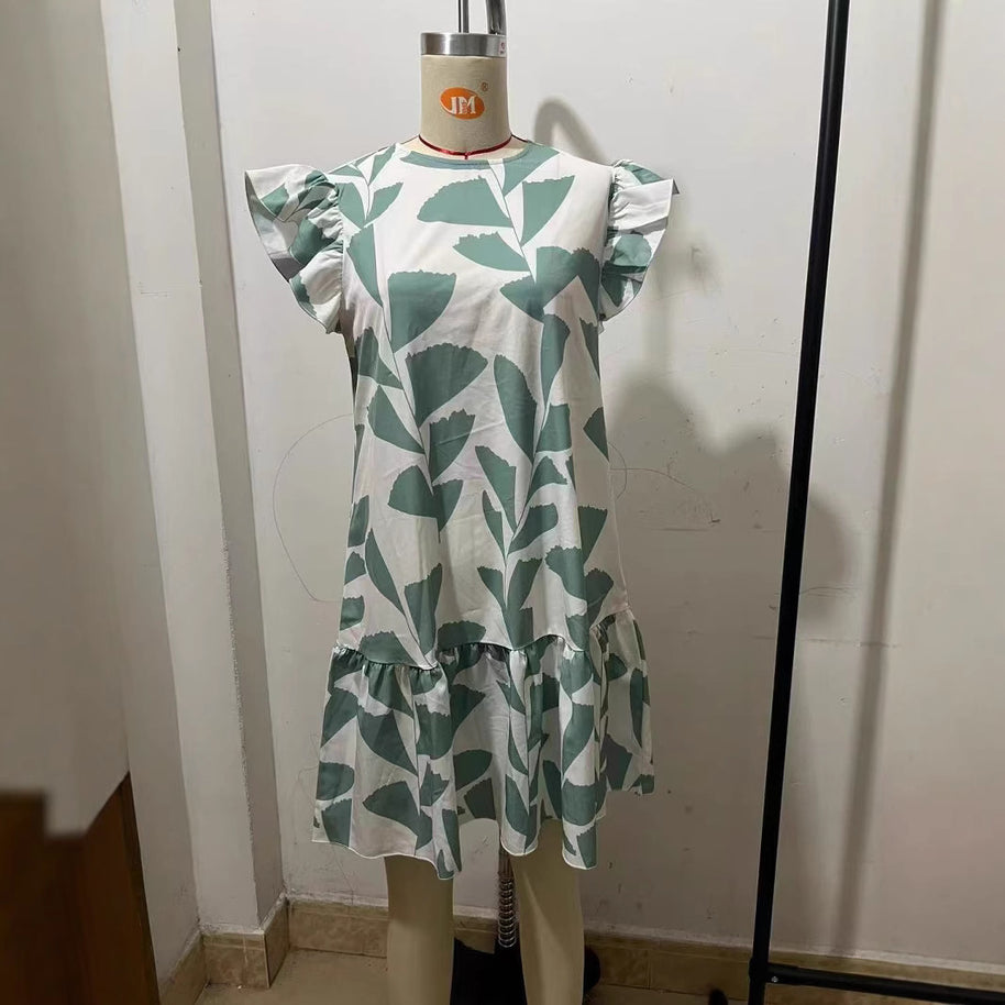 Damen Sommerkleid mit Rüschendetails und floralem Muster WW