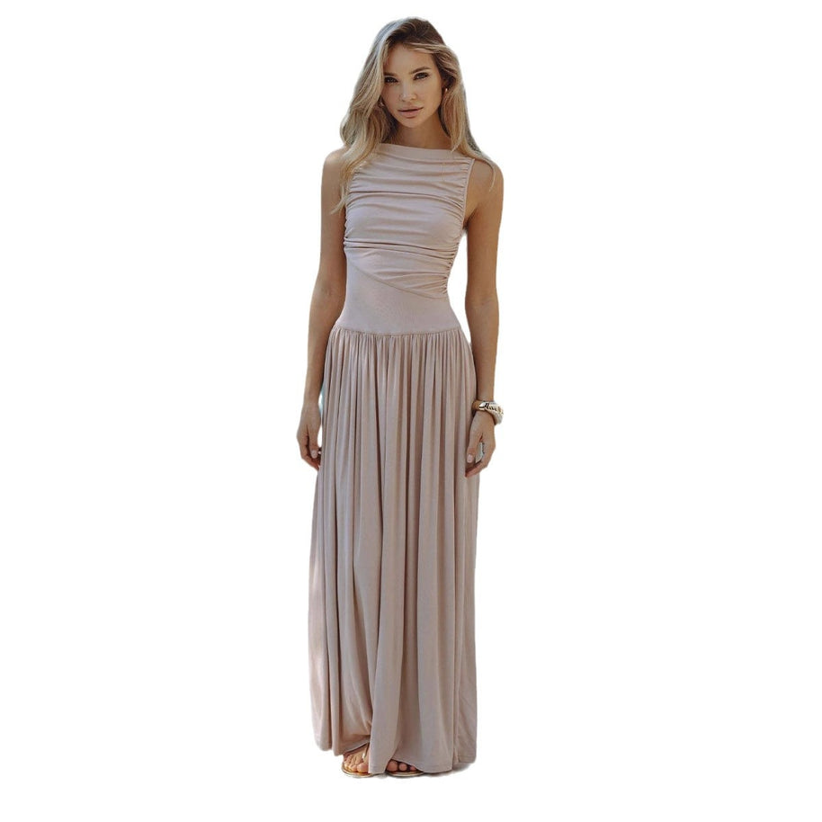 Damen Maxikleid mit figurbetontem Oberteil und fließendem Rock WW