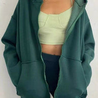 Damen oversized Kapuzenpullover mit Reißverschluss und praktischen Taschen WW