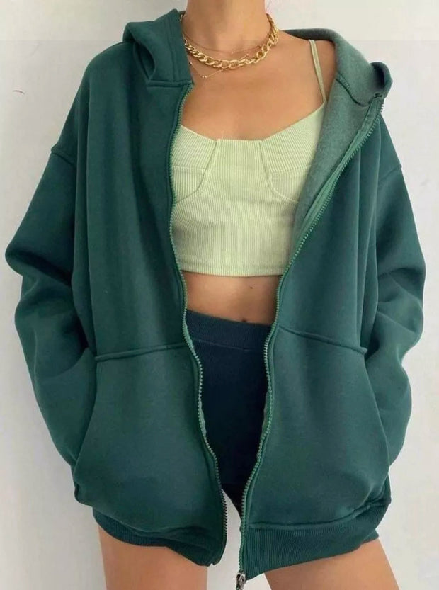 Damen oversized Kapuzenpullover mit Reißverschluss und praktischen Taschen WW