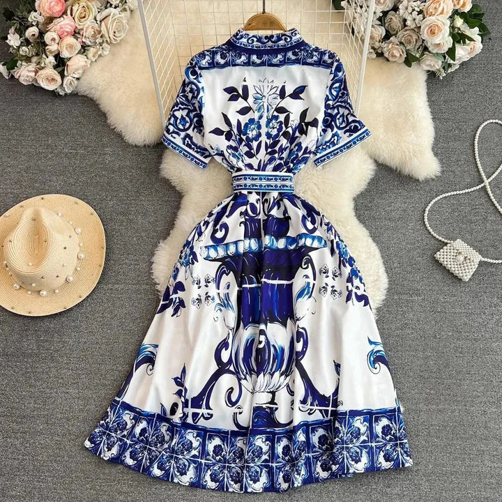 Damen Hemdkleid mit floralem Druck und taillierbarem Bindegürtel W&W Mode