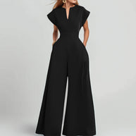 Damen Eleganter Jumpsuit mit weitem Bein und Schalkragen WW