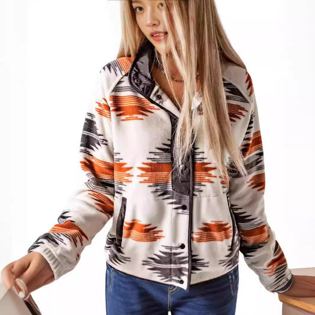 Damen bequemes Fleece-Jacke mit modischem Muster und praktischen Taschen WW
