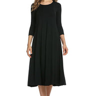 WW | Quadrat-Ausschnitt 3/4-Lange Uni-Farbe Midi-Kleid