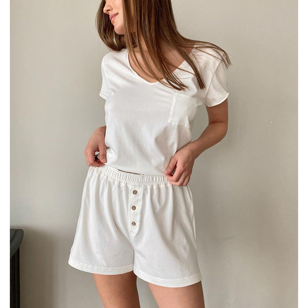 Damen Bequemes Loungewear-Set aus Baumwolle mit V-Ausschnitt WW