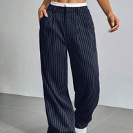 Damen Elegante Weite Hose mit Nadelstreifen und hohem Bund WW