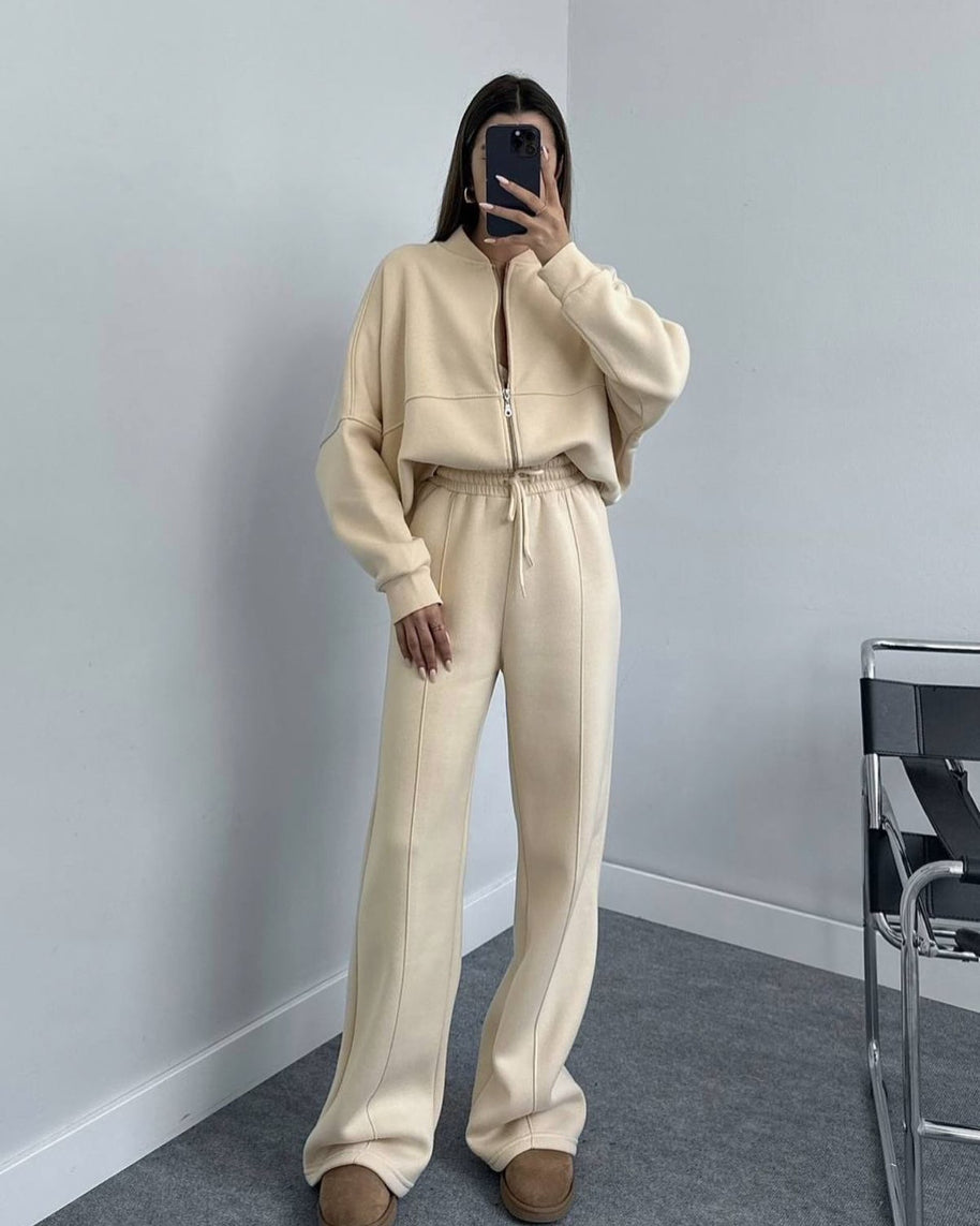 Damen Sportliche Oversize Trainingsjacke und Hose Set WW