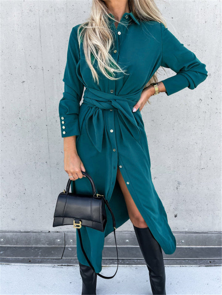 W&W Mode | Einfarbiges langärmeliges Schwingkleid