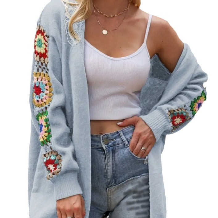 Damen Strickjacke mit einzigartigem Häkelmuster und weitem Schnitt WW