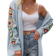 Damen Strickjacke mit einzigartigem Häkelmuster und weitem Schnitt WW