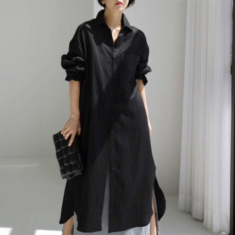 Damen Hemdkleid aus leichtem Leinen mit praktischen Seitenschlitzen W&W Mode