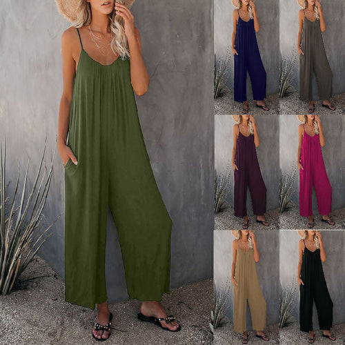Damen Lässiger Jumpsuit mit weit geschnittenen Beinen und praktischen Taschen WW