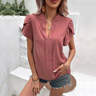 Damen Bluse mit eleganten Puffärmeln und v-förmigem Ausschnitt WW