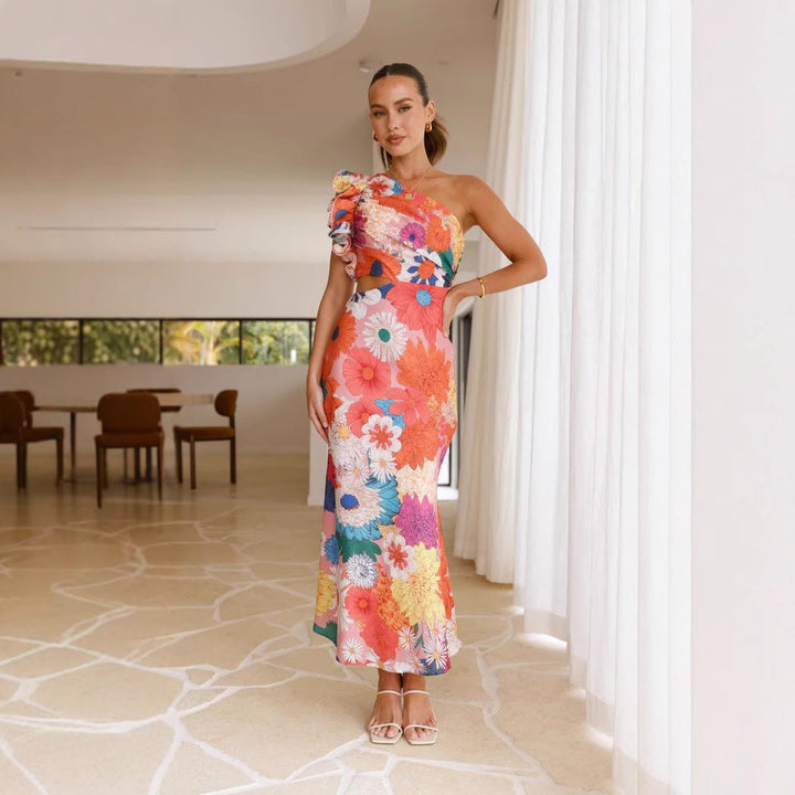Damen Cocktailkleid mit asymmetrischem Schnitt und Rüschendetails W&W Mode