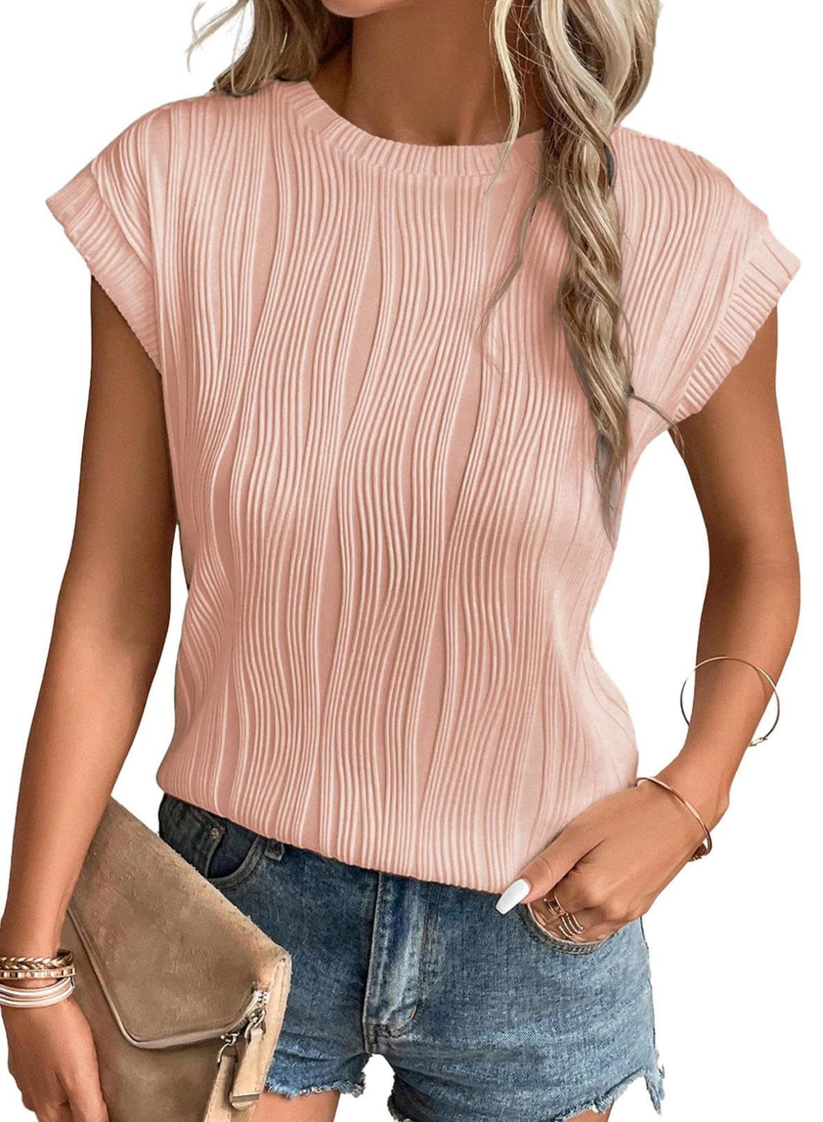 WW | Einfarbiges Rundhalsausschnitt Loose Kurzarm T-Shirt Top