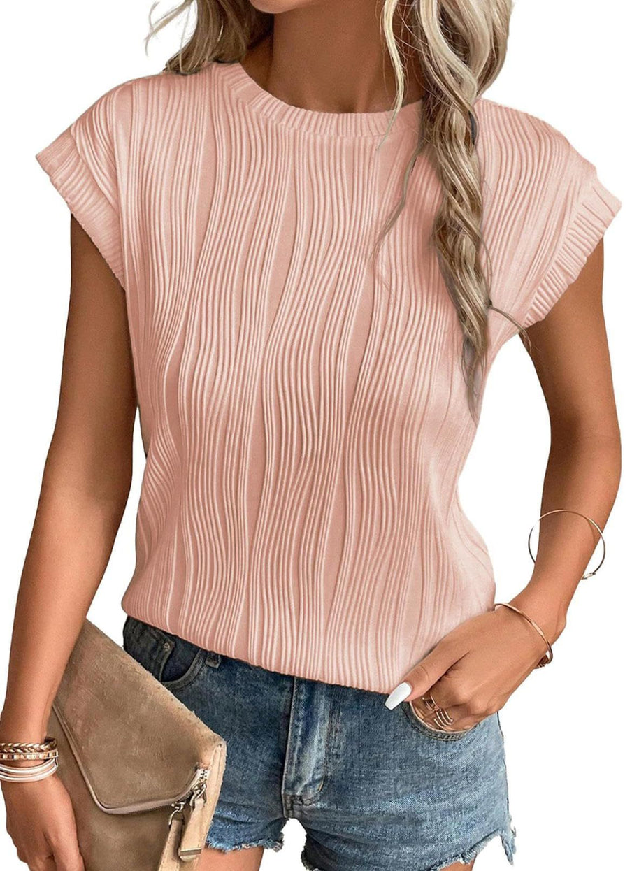 WW | Einfarbiges Rundhalsausschnitt Loose Kurzarm T-Shirt Top