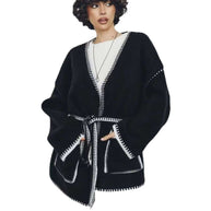 Damen Strickjacke mit Bund und großen Taschen WW