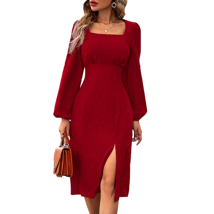 Damen figurbetontes Midi-Kleid mit schickem Quadrat-Ausschnitt und eleganten Puffärmeln W&W Mode