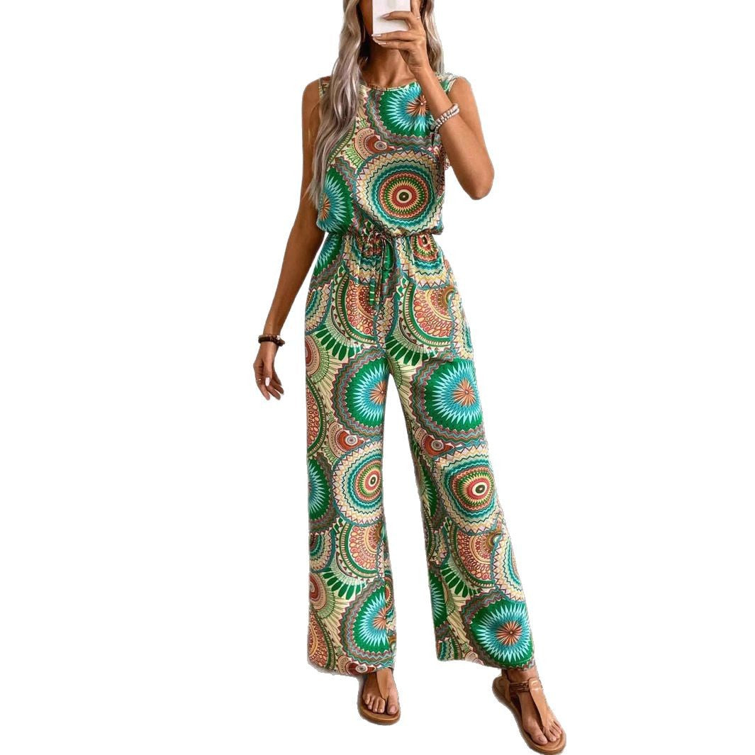 Damen lässiger Jumpsuit mit auffälligem Musterdetail und elastischem Bund WW