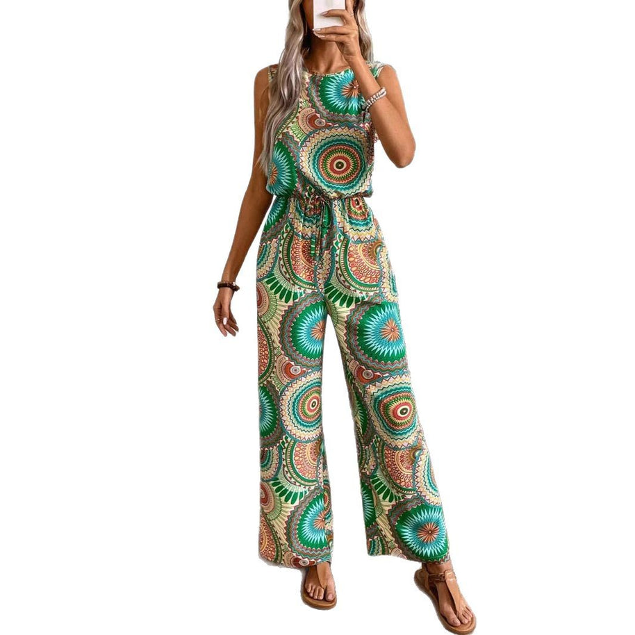 Damen lässiger Jumpsuit mit auffälligem Musterdetail und elastischem Bund WW