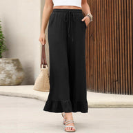 Damen Weite Freizeithose mit Rüsche WW