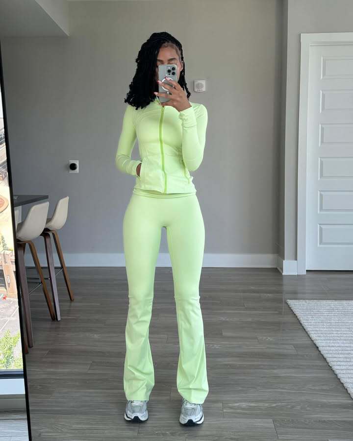 Damen Sportliches Freizeit-Loungewear-Set mit enganliegendem Langarmoberteil und hoher Taille WW