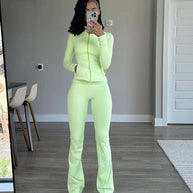 Damen Sportliches Freizeit-Loungewear-Set mit enganliegendem Langarmoberteil und hoher Taille WW