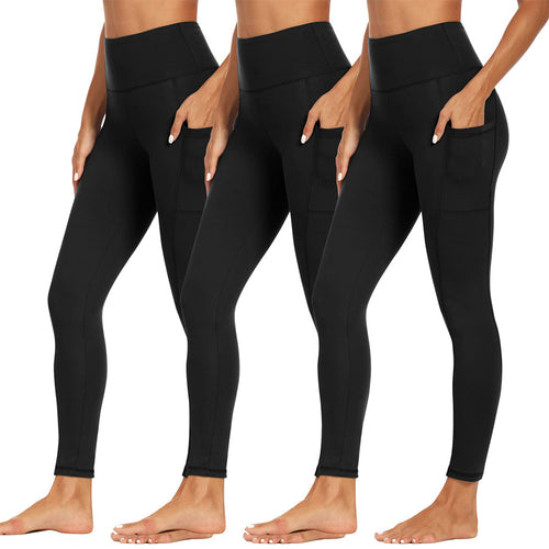 Damen Athletische Stretch-Leggings mit hoher Taille und seitlichen Taschen WW
