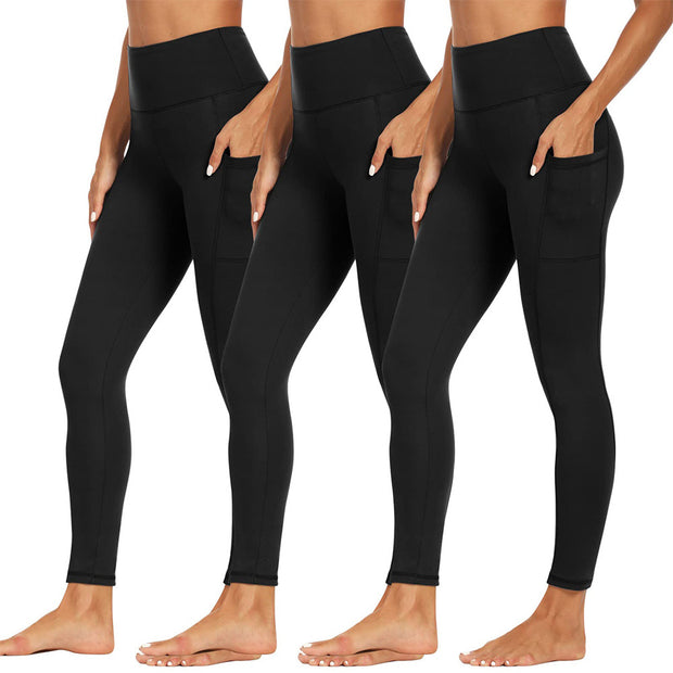 Damen Athletische Stretch-Leggings mit hoher Taille und seitlichen Taschen WW