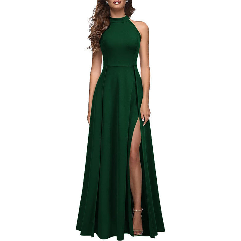 Damen Maxikleid mit seitlichem Schlitz und elegantem Kragen WW