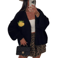 Damen Strickjacke mit fröhlichem Ananas-Motiv und oversized Schnitt WW