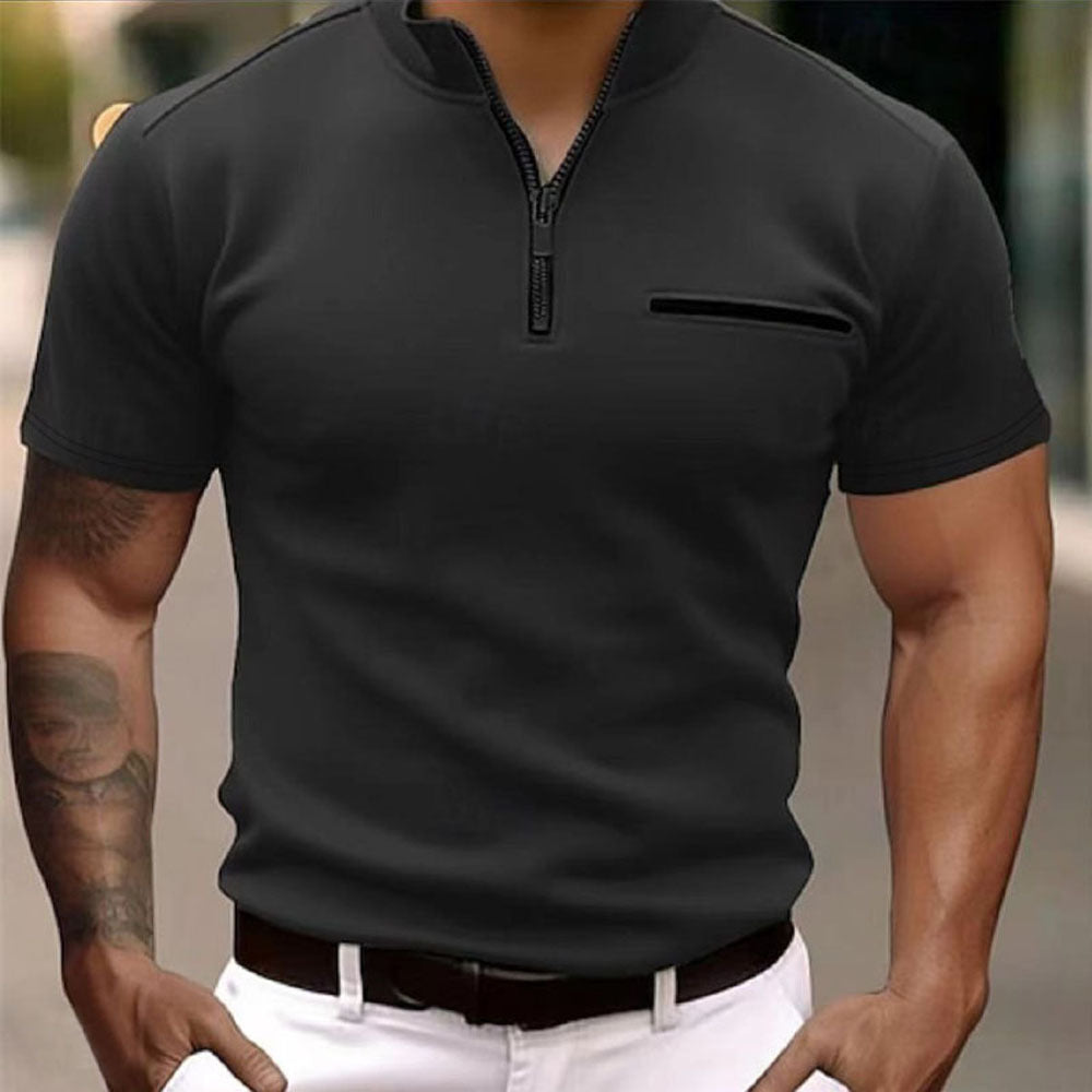 Herren Kurzarm Shirt mit modischem Reißverschluss W&W Mode